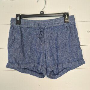 Old Navy Blue Chambray Drawstring Shorts Womens Size S Linen Blend With Pockets